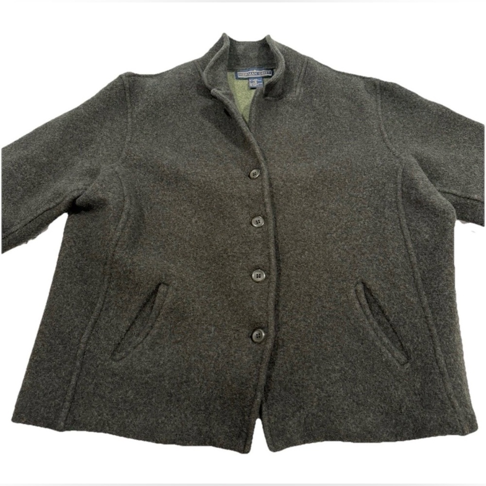 Herman Geist-Button Front Collared Jacket Dark Gray XL Pockets Lined Basic.